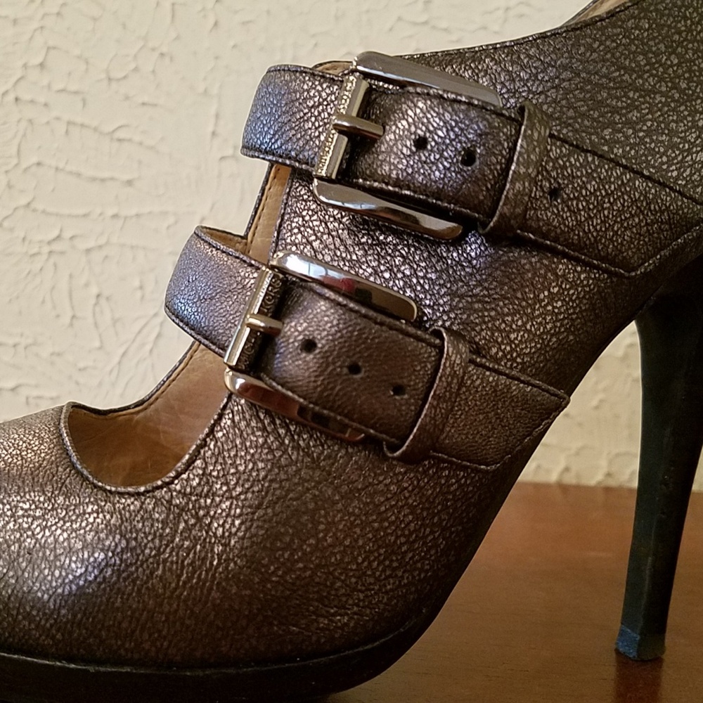 Michael Kors Pewter Metallic Open Toe Pump